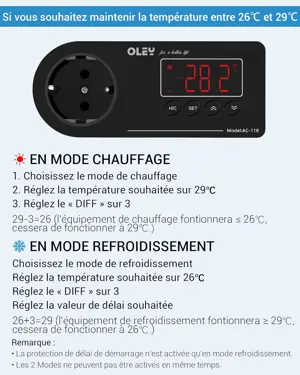 NICREW Digital LED Heating and Cooling Temperature Controller Thermostat 