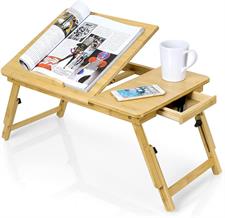 Portable Bamboo Laptop Stand Upgrade Foldable Desk Notebook Table Laptop Bed Tray Bed Table, Flat Style design, play games on bed Table with Drawer (flat-21.5in)