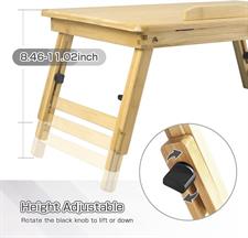 Portable Bamboo Laptop Stand Upgrade Foldable Desk Notebook Table Laptop Bed Tray Bed Table, Flat Style design, play games on bed Table with Drawer (flat-21.5in)