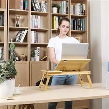 Portable Bamboo Laptop Stand Upgrade Foldable Desk Notebook Table Laptop Bed Tray Bed Table, Flat Style design, play games on bed Table with Drawer (flat-21.5in)