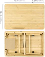 Portable Bamboo Laptop Stand Upgrade Foldable Desk Notebook Table Laptop Bed Tray Bed Table, Flat Style design, play games on bed Table with Drawer (flat-21.5in)