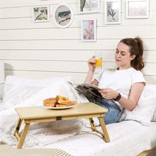 Portable Bamboo Laptop Stand Upgrade Foldable Desk Notebook Table Laptop Bed Tray Bed Table, Flat Style design, play games on bed Table with Drawer (flat-21.5in)