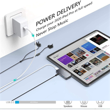 RREAKA  4-in-1 Adapter for iPad Pro 2018 /2020/11/12.9 with Aux 3.5mm Headphone Data Jack with Audio Volume Control,4K HDMI,USB 3.0, SD,USB C PD Charging Dongle