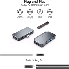 RREAKA  4-in-1 Adapter for iPad Pro 2018 /2020/11/12.9 with Aux 3.5mm Headphone Data Jack with Audio Volume Control,4K HDMI,USB 3.0, SD,USB C PD Charging Dongle