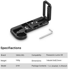 SMALLRIG Lightweight L-Bracket for Panasonic Lumix G9, Built-in Quick Release Tripod L Plate with Slide Second Handle & 1/4 Threaded Holes - 2191