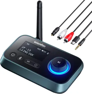 SOOMFON Bluetooth 5.3 Transmitter Receiver for TV to 2 Headphones | 3-in-1 Optical 3.5mm AUX RCA Bluetooth 5.3 Adapter Splitter with LCD Display Adjustable Volume for Home Stereo Speaker