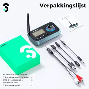 SOOMFON Bluetooth 5.3 Transmitter Receiver for TV to 2 Headphones | 3-in-1 Optical 3.5mm AUX RCA Bluetooth 5.3 Adapter Splitter with LCD Display Adjustable Volume for Home Stereo Speaker