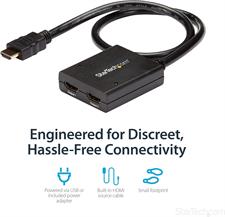 StarTech.com 4K HDMI Splitter 1 In 2 Out - 4K 30Hz HDMI 1.4 2 Port Video Splitter Box -with high speed HDMI cable, USB power cable - Black (ST122HD4KU)