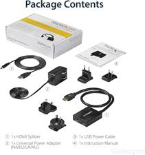 StarTech.com 4K HDMI Splitter 1 In 2 Out - 4K 30Hz HDMI 1.4 2 Port Video Splitter Box -with high speed HDMI cable, USB power cable - Black (ST122HD4KU)