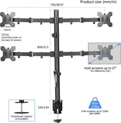 Suptek Quad Monitor Arm For 13"-27" Screens | Monitor Mount Clamp Tilt Swivel Rotation(80cm Pole) MD6884
