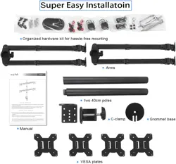 Suptek Quad Monitor Arm For 13"-27" Screens | Monitor Mount Clamp Tilt Swivel Rotation(80cm Pole) MD6884