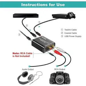 Techole Digital to Analog Audio DAC Converter 192kHz Optical to RCA  Digital SPDIF TOSLINK to Stereo L/R and 3.5mm Jack