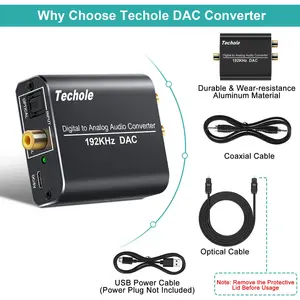 Techole Digital to Analog Audio DAC Converter 192kHz Optical to RCA  Digital SPDIF TOSLINK to Stereo L/R and 3.5mm Jack