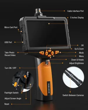 Teslong Dual Lens Inspection Camera with Light Digital Industrial Borescope Video Endoscope 5" IPS Screen 1080p (10ft)