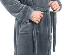 Utopia NY Threads Luxurious Shawl Collar Fleece Bathrobe Long Spa Robe (Grey / Small/Medium)