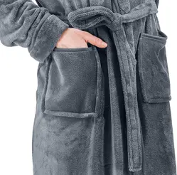 Utopia NY Threads Luxurious Shawl Collar Fleece Bathrobe Long Spa Robe (Grey / Small/Medium)