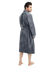 Utopia NY Threads Luxurious Shawl Collar Fleece Bathrobe Long Spa Robe (Grey / Small/Medium)