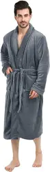 Utopia NY Threads Luxurious Shawl Collar Fleece Bathrobe Long Spa Robe (Grey / Small/Medium)