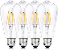 Wedna Vintage Edison LED Filament Light Bulbs Screw, 6W E27 ST64 Pack of 4