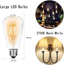 Wedna Vintage Edison LED Filament Light Bulbs Screw, 6W E27 ST64 Pack of 4