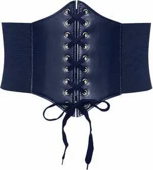 WERFORU Women's Elastic Corset Belt Retro Wide Stretchy Tied Waspie Lace up Waist Belt