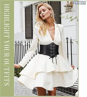 WERFORU Women's Elastic Corset Belt Retro Wide Stretchy Tied Waspie Lace up Waist Belt