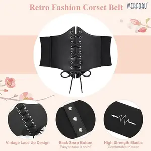 WERFORU Women's Elastic Corset Belt Retro Wide Stretchy Tied Waspie Lace up Waist Belt