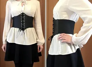 WERFORU Women's Elastic Corset Belt Retro Wide Stretchy Tied Waspie Lace up Waist Belt