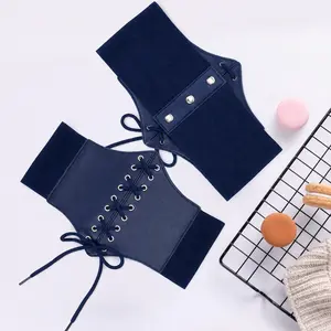 WERFORU Women's Elastic Corset Belt Retro Wide Stretchy Tied Waspie Lace up Waist Belt