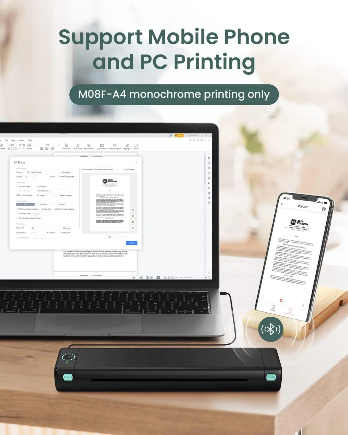 Phomemo Portable Thermal A4 Printer Wireless M08F-Letter Bluetooth Mobile Printer
