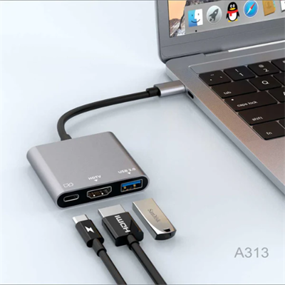 Amaze 3 in 1 Type C, HUB Adapter, 4K HDMI, USB 3.0, USB C 100w PD Port - A313