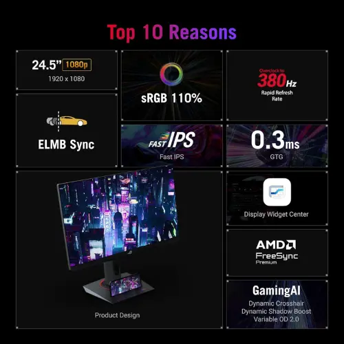 ASUS ROG Strix XG259QNS 24.5" Full HD (1080p) Fast IPS Esports Monitor with 380Hz OC Refresh Rate, 1ms GtG, G-Sync Compatible, and DisplayHDR 400
