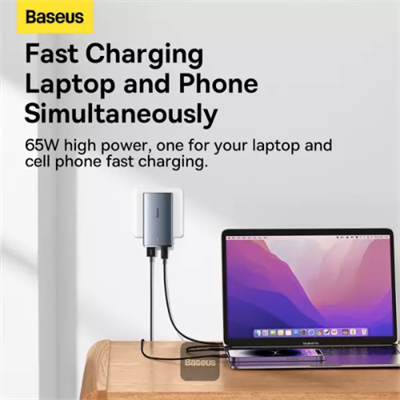 Baseus GaN5 Pro Ultra-Slim Fast Charger Type C+ USB 65W, Apple, Mobile Fast Charging adapter