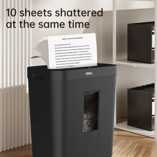 Deli ET022 10-Sheet Cross-Cut Paper Shredder | P-4 Security | 12L Bin | Home & Small Office