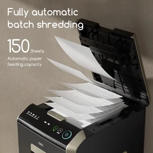 Deli ET089 Auto-Feed Cross Cut Paper Shredder, 150 Sheets, P-4 Security, 60 Mins run time