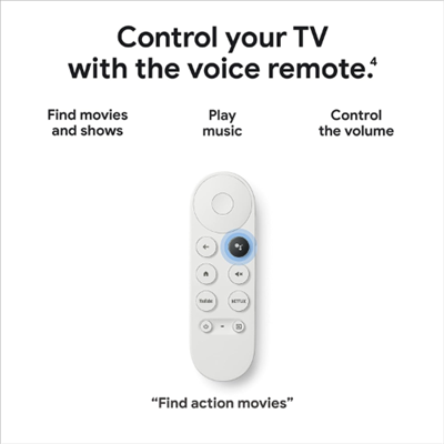 Google Chromecast with Google TV (4K) with Remote- Streaming Stick Entertainment with Voice Search - Watch Movies, Shows, and Live TV in 4K HDR - Snow
