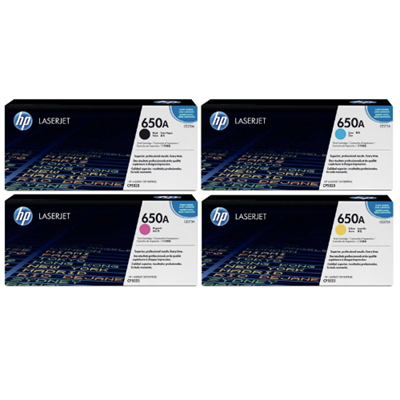 HP 650A Color Laserjet Toner Set. Black CE270A, Cyan CE271A, Magenta CE272A, Yellow CE273A