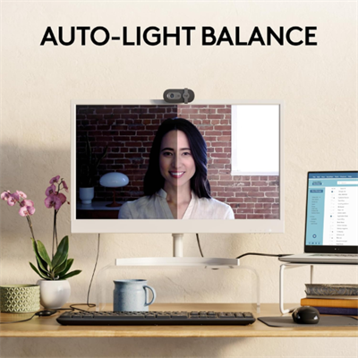 Logitech Brio 100 Full HD Webcam with Auto-Light Balance, Built-in Mic, Integrated Privacy Shutter, and Fixed Focus