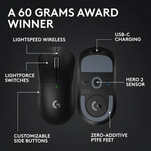 Logitech G PRO X SUPERLIGHT 2 LIGHTSPEED Wireless Gaming Mouse with HERO 2 Sensor and 8K Polling for Esports