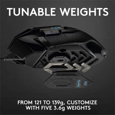 Logitech G502 HERO High-Performance Wired Gaming Mouse with HERO Sensor, 11 Programmable Buttons, Tunable Weight System, and LIGHTSYNC RGB Lighting