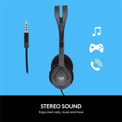 Logitech H111 Wired Headset with Stereo Sound, Rotating Microphone, Adjustable Headband, and Single 3.5mm Audio Jack