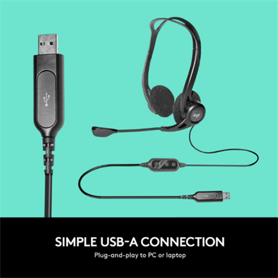 Logitech H370 USB Stereo Headset with Digital Audio, Noise-Cancelling Mic, In-Line Controls, and a 2.4m USB Cable
