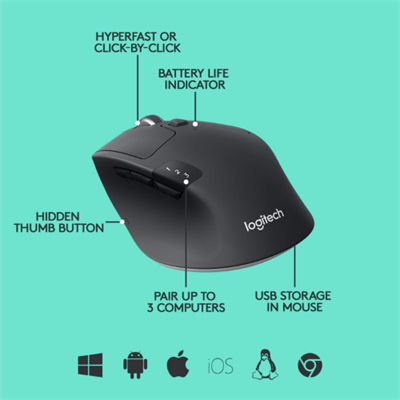 Logitech M720 Triathlon Multi-Device Wireless Mouse with Hyper-Fast Scrolling, Easy-Switch, and a 24-Month Battery Life