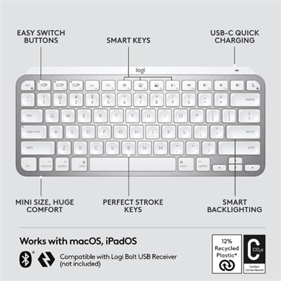  Logitech MX Keys Mini Wireless Illuminated Keyboard for Mac