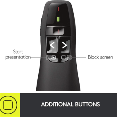 Logitech Wireless Presenter R400 with Red Laser Pointer, Intuitive Slide Controls, 15m Wireless Range, and Plug-and-Play USB Receiver