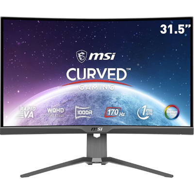 MSI MAG325CQRF QD, 31.5" Gaming Monitor, 2560 x 1440 (QHD) Rapid VA with Quantum Dot, 1 ms, 170Hz, FreeSync Premium, HDR Ready, 1000R, HDMI, DisplayPort, Tilt and Height Adjustable.