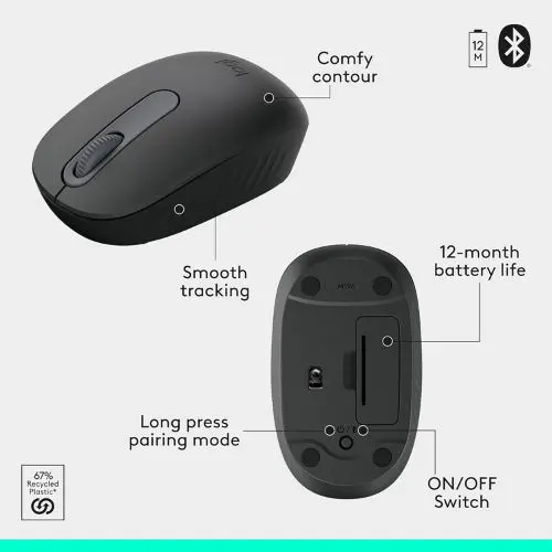 Logitech MK250 Bluetooth Wireless Keyboard and Mouse Combo - Compact Full-Size with Numpad, Spill-Resistant, 12-Month Battery Life | Graphite