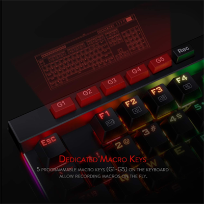 Redragon K580 VATA RGB LED Backlit Mechanical Gaming Keyboard with Macro Keys & Dedicated Media Controls, Hot-Swappable Socket, Onboard Macro Recording