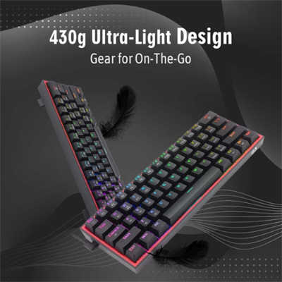 Redragon K616 Fizz Pro 60% Wirless /Wired RGB Gaming Keyboard, 61 Keys Compact Mechanical Keyboard Black, Linear Red Switch, Pro Driver/Software Supported