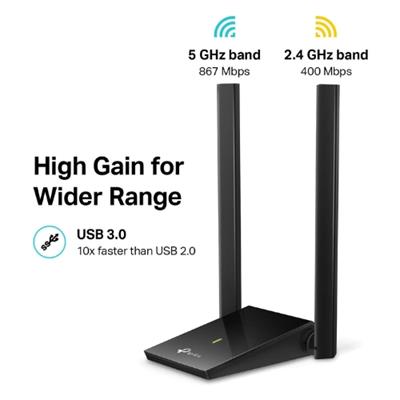 TP-Link Archer T4U Plus USB WiFi Adapter, AC1300Mbps Dual Band 5dBi High Gain Antenna 2.4GHz/ 5GHz Wireless Network Adapter for Desktop PC - Supports Windows 11/10, Mac OS 10.9-10.14